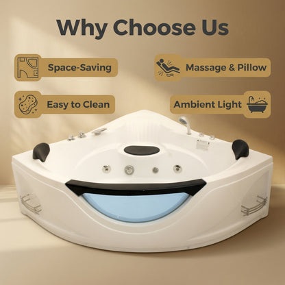 59" Corner Whirlpool Bathtub for 2-Person, Luxury Jetted Spa Tub with 6 Hydro Massage Jets, Chromatherapy LED Lights &Pneumatic adjust system, UL Certified water pump,UPC Certified drainer image 8