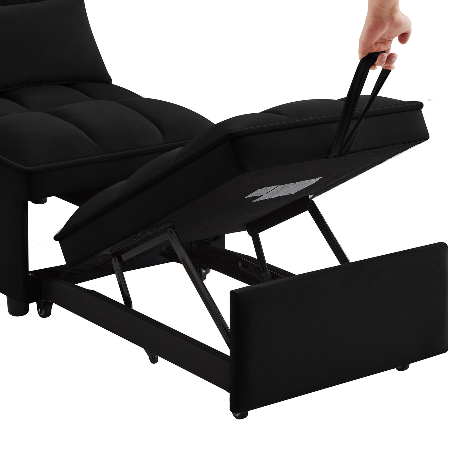 4 in1 Multi-Function Single Sofa Bed with Storage Pockets,Tufted Single Pull-out Sofa Bed with Adjustable Backrest and Pillows,Convertible Chaise Lounge,Black image 7