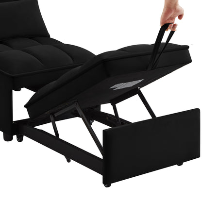4 in1 Multi-Function Single Sofa Bed with Storage Pockets,Tufted Single Pull-out Sofa Bed with Adjustable Backrest and Pillows,Convertible Chaise Lounge,Black image 7