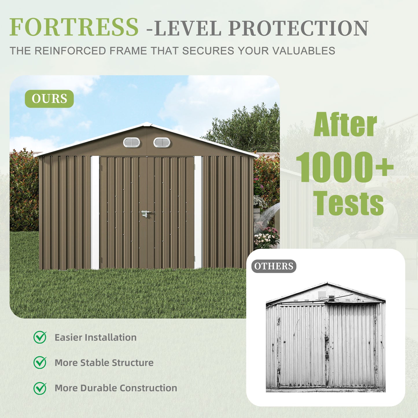 10x12 FT Outdoor Metal Storage Shed, Large Storage Sheds with Sturdy Frame Structure, Metal Garden Tool Shed with Lockable Door for Garden,Gift a foldable flower pot stand, Backyard,BROWN image 4