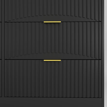 Modern 6-Drawer Dresser, Chest of Drawers for Bedroom, Living Room, Hallway, and Entryway - Large Storage Cabinet, Black,Drawer panel with wavy patterns image 10