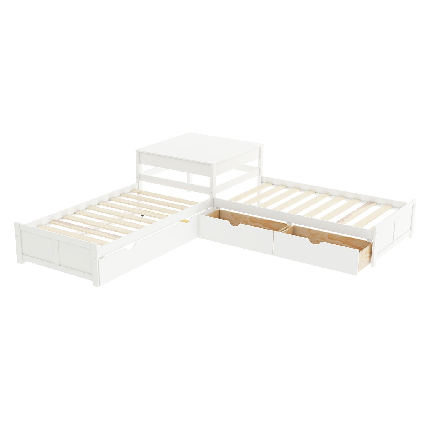 L-shaped Platform Bed with Trundle and Drawers Linked with built-in Desk,Twin,White(Old SKU:SM000916AAK-1) image 7