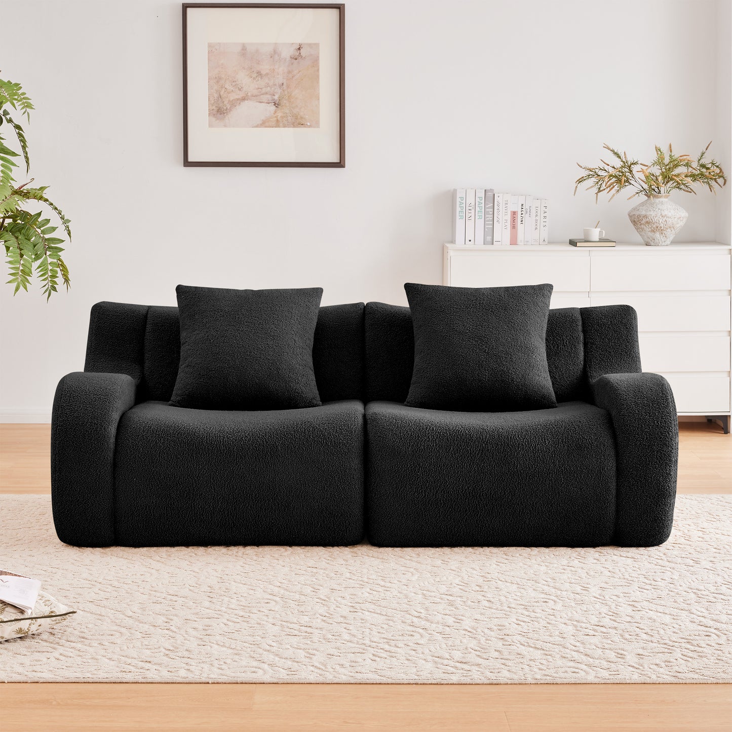 Soft Teddy Fabric Boneless Sofa,No Assembly Required Streamlined Design,Anti-Slip Design 32D High Density Sponge Fits Living Rooms Bedrooms,Black image 3