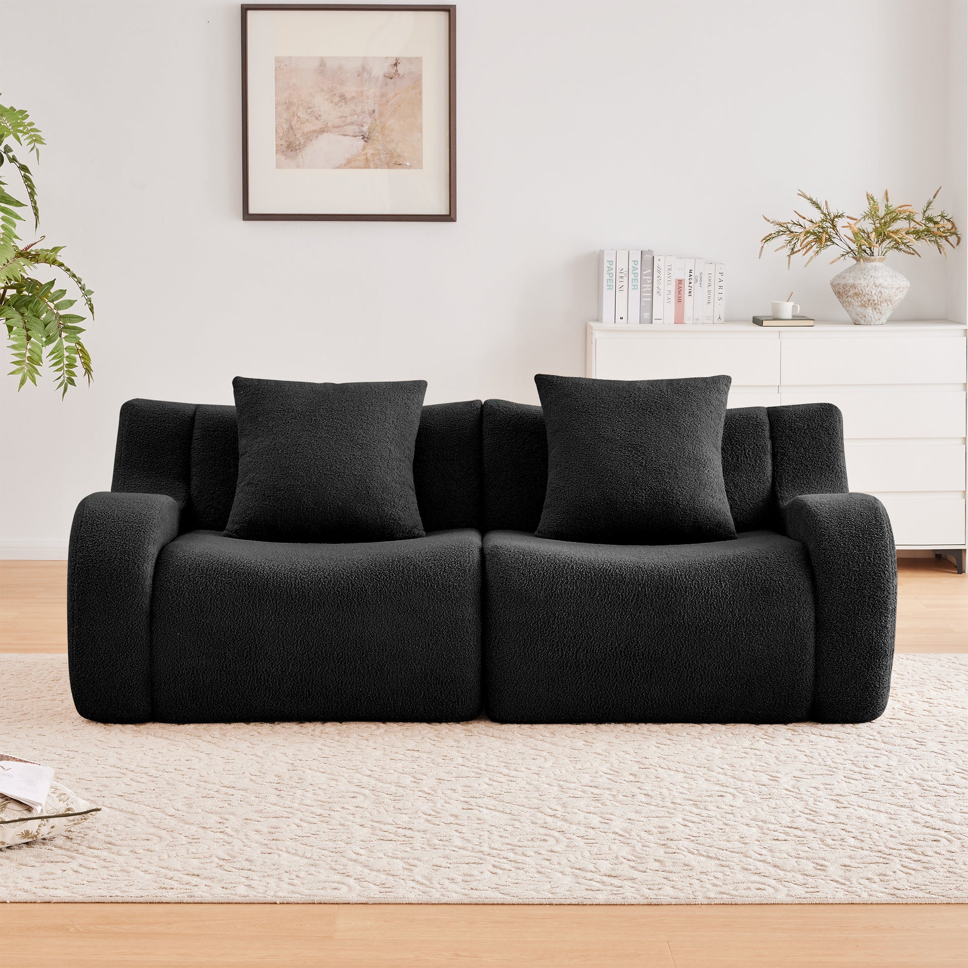 Soft Teddy Fabric Boneless Sofa,No Assembly Required Streamlined Design,Anti-Slip Design 32D High Density Sponge Fits Living Rooms Bedrooms,Black image 3