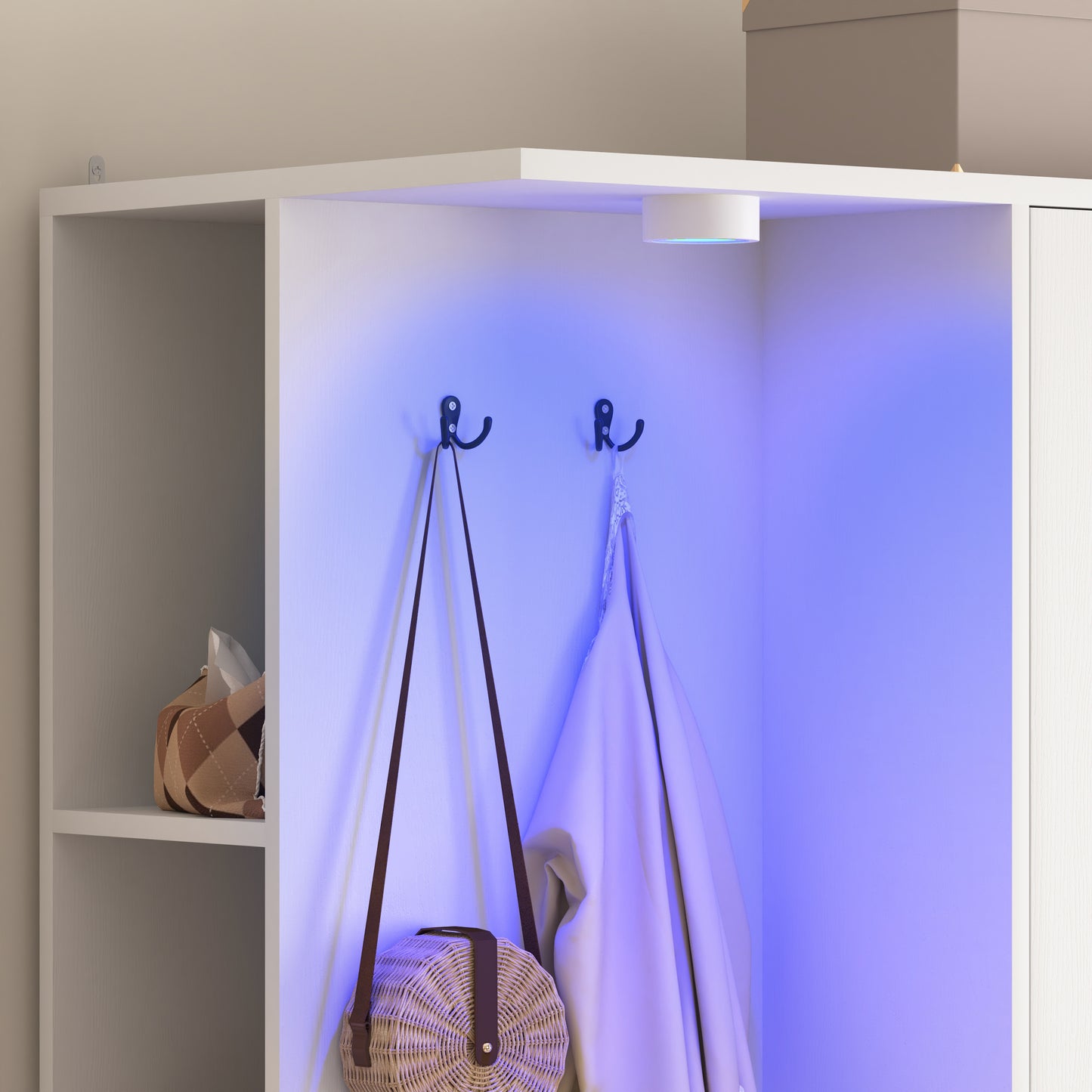 Wardrobe Closet 71.7" H, Bedroom Wooden Wardrobe with 2 Doors 6 Drawers, Modern Clothing Storage Cabinet Combination with Storage Shelves and Hanging Rail, White image 6