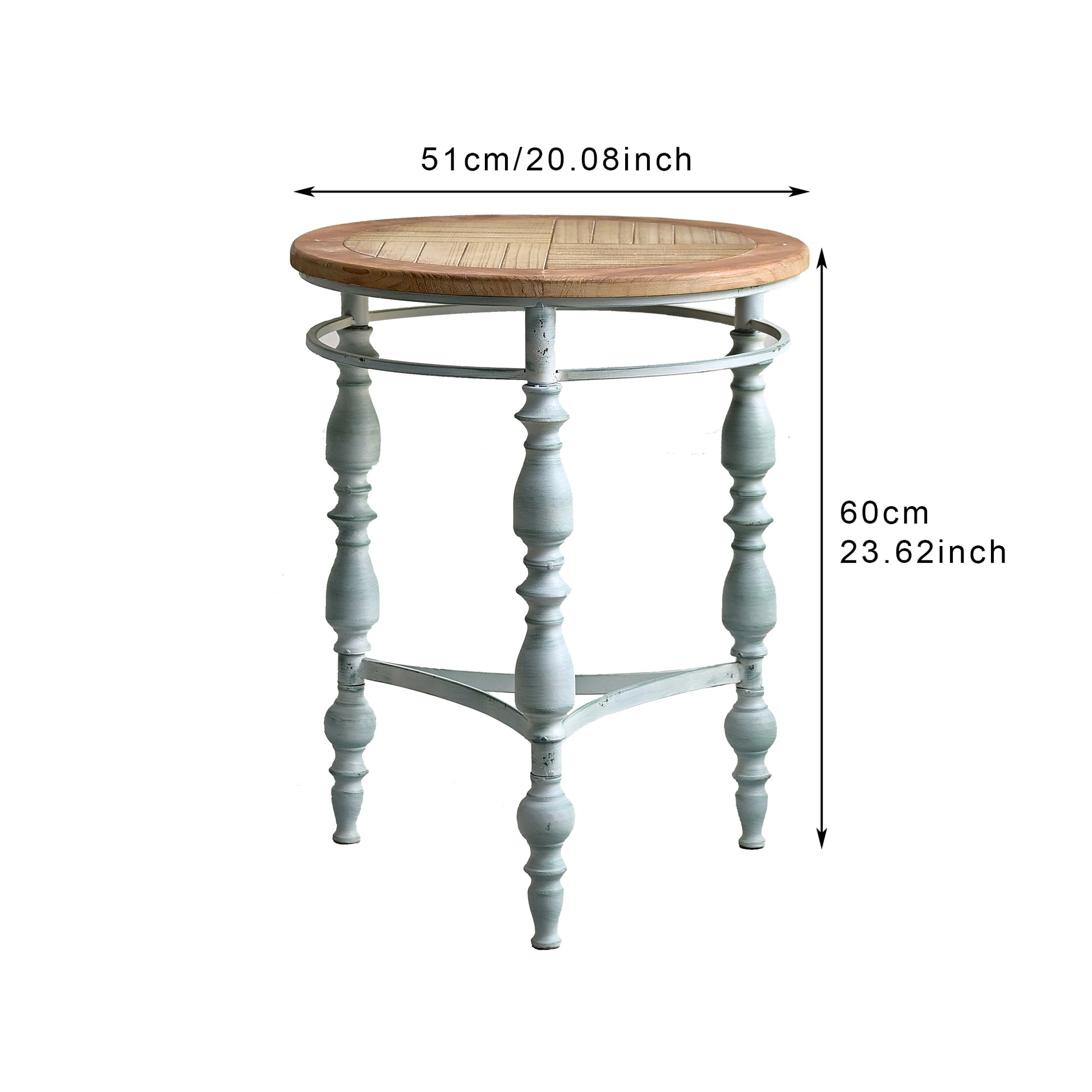Easy Assembly 20.08" Accent Rustic Wooden Carved Coffee Table, Round Wooden Top Metal Leg Round End Table For Living Room image 6
