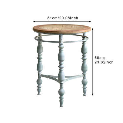Easy Assembly 20.08" Accent Rustic Wooden Carved Coffee Table, Round Wooden Top Metal Leg Round End Table For Living Room image 6