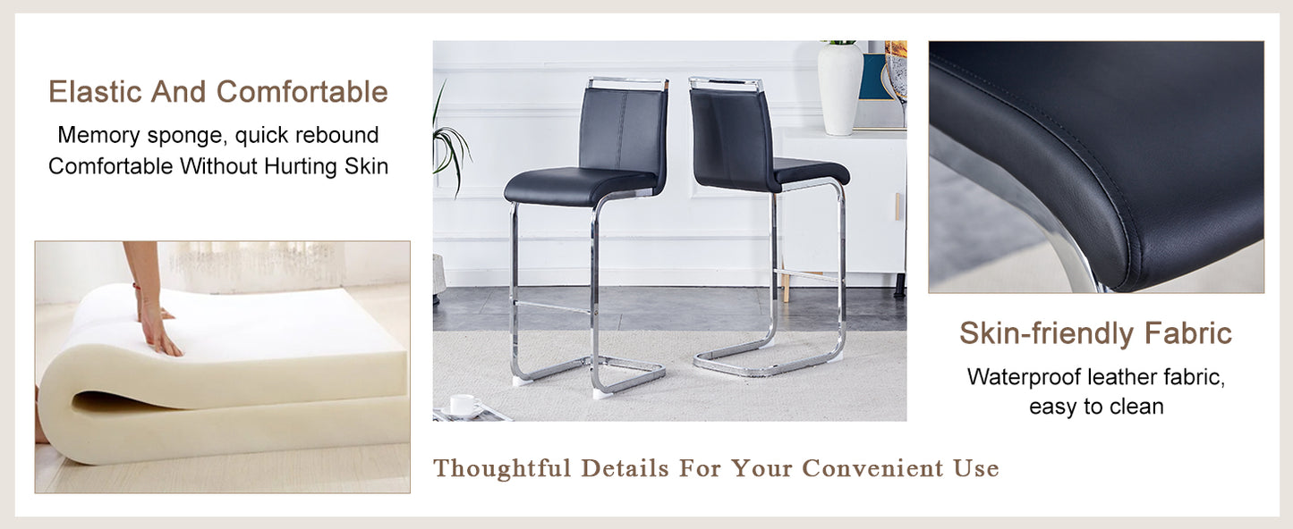 Modern and beautiful bar stool upholstered in PU leather with C-shaped silver metal legs for dining rooms, kitchens, terraces and guest office chairs.(set of 6) (black+PU) image 10
