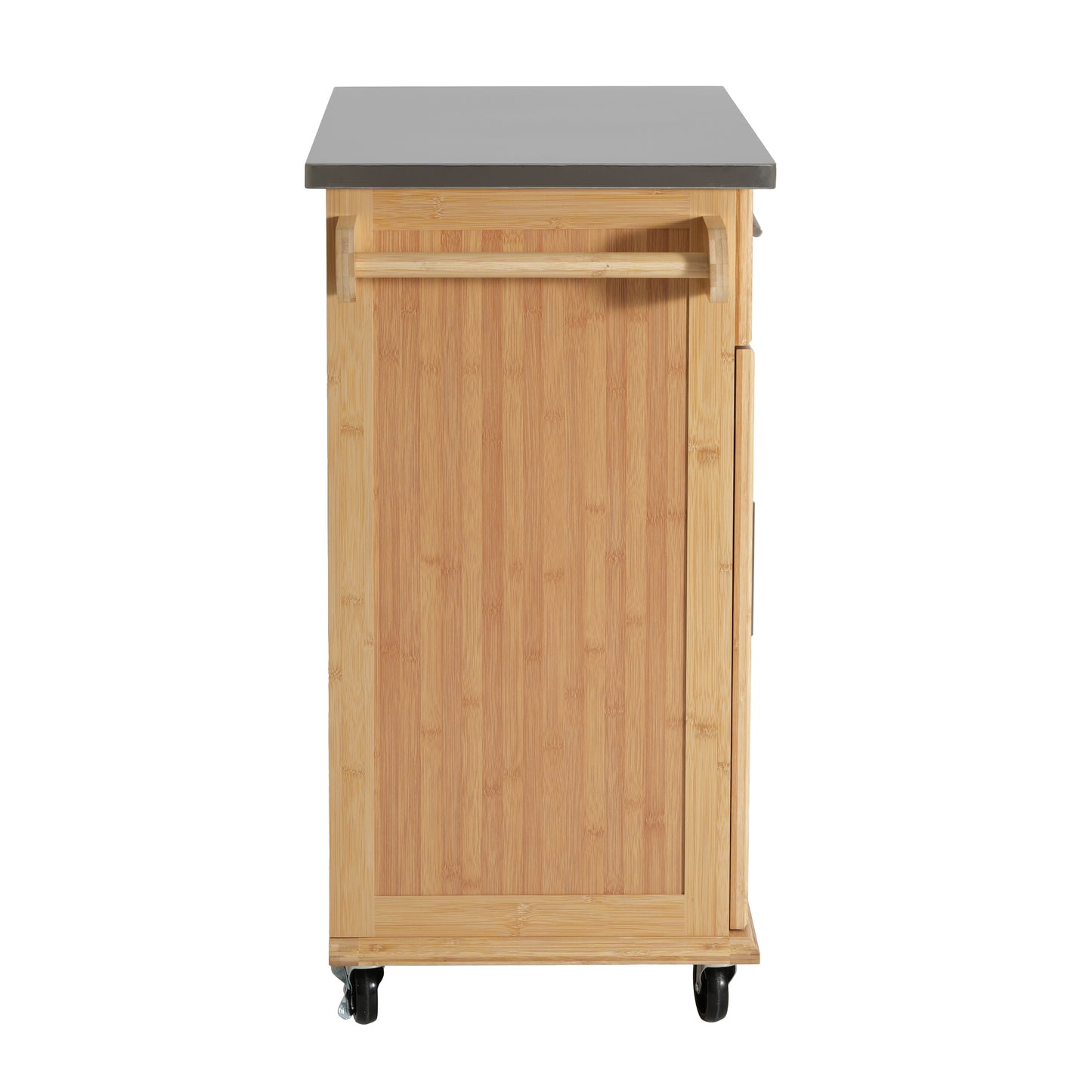 Indoor Compact Bamboo Rolling Kitchen Cart with Stainless Steel Top – Mobile Storage Island with Drawer & Cabinet for Small Spaces image 12