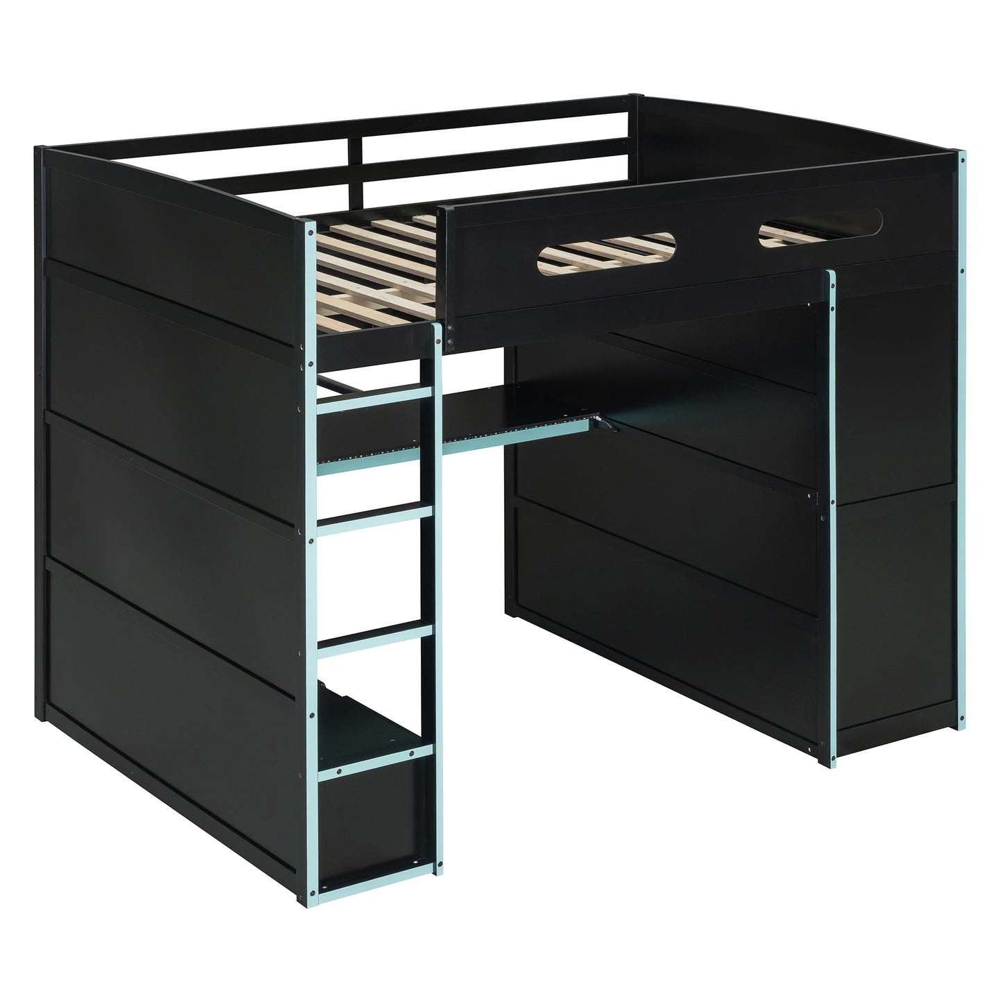 Full Size Wood Loft Bed with Desk,Wardrobe,Ample Storage Space,and RGB Light, Cloud Blue(OLD SKU:LT000261AAC) image 8