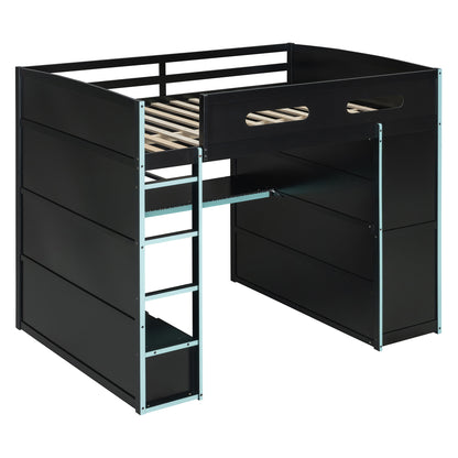 Full Size Wood Loft Bed with Desk,Wardrobe,Ample Storage Space,and RGB Light, Cloud Blue(OLD SKU:LT000261AAC) image 8