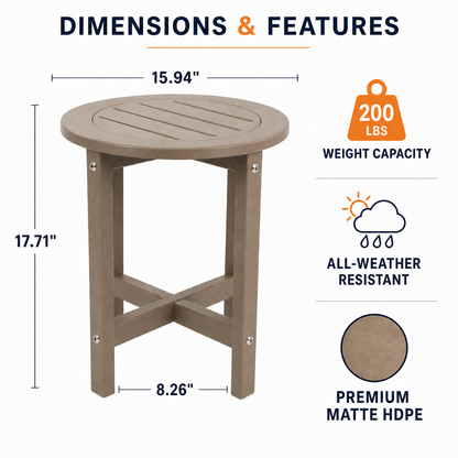 Antique Brown HDPE Outdoor Side Table, Small All-Weather Patio End Table, 15.94 in. L x 15.94 in. W x 17.71 in. H image 4