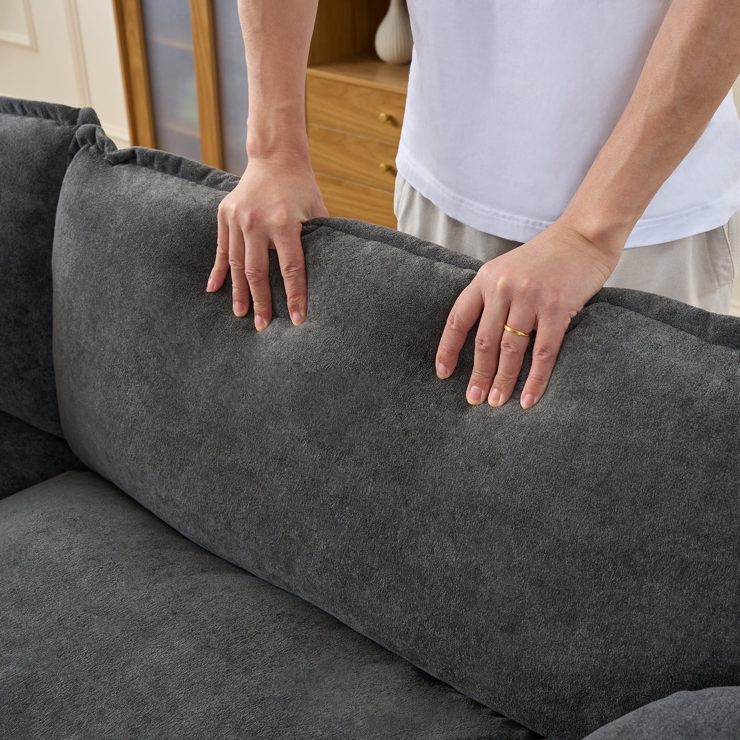 Oversized 41.73" Sofa Chair, Modern Upholstered Armchair with 1 Toss Pillow, Modular Sectional Sofa for Living Room, Deep Seat Reading Sofa for Bedroom Apartment, DIY Combination Chenille,Grey image 8
