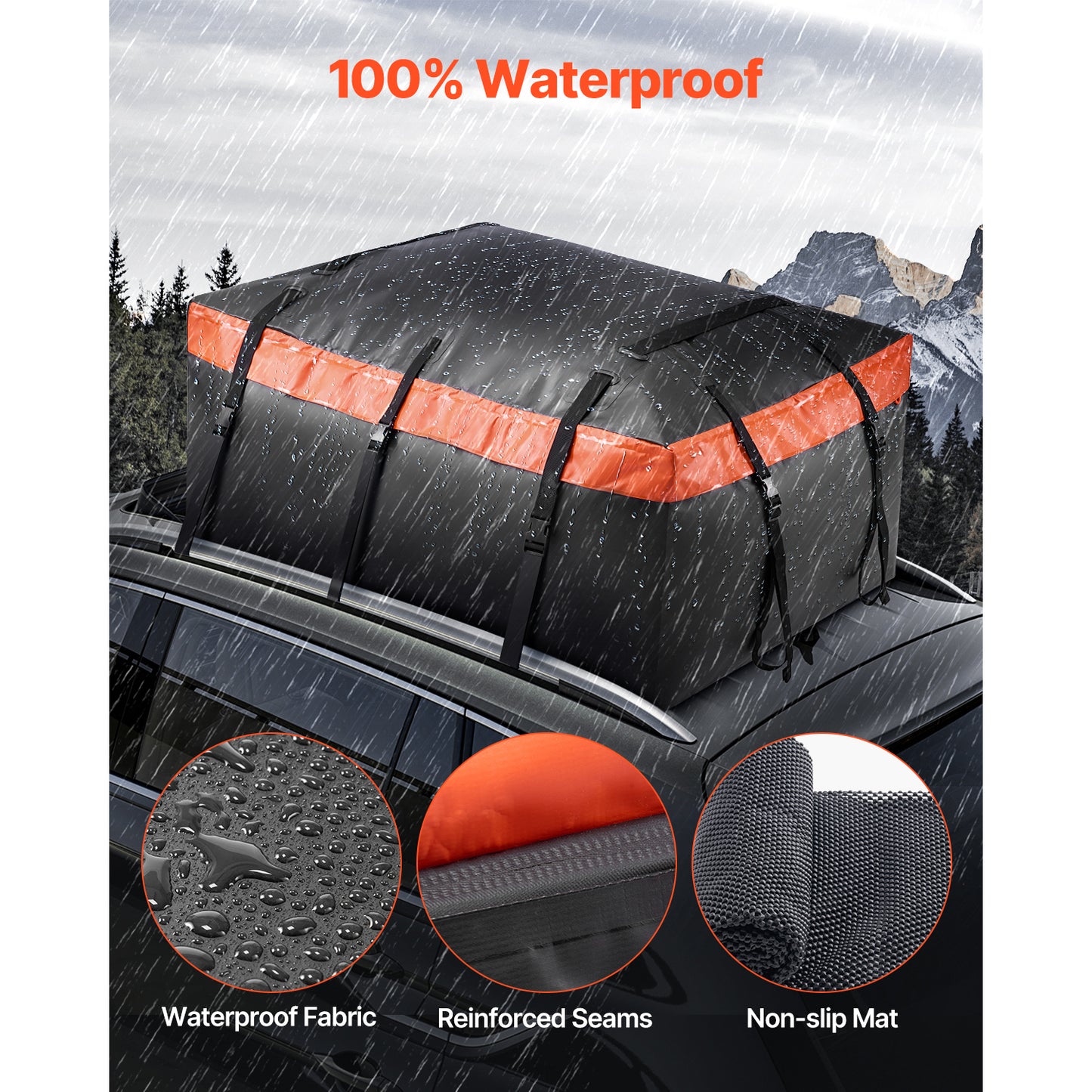 Car Rooftop Cargo Carrier Bag, 23 Cubic Feet Roof Cargo Carrier, Heavy Duty 840D PVC 100% Waterproof Car Roof Luggage Bag for All Vehicle with/without Rack- with Lock, Anti-Slip Mat, 6 Door Hook image 5