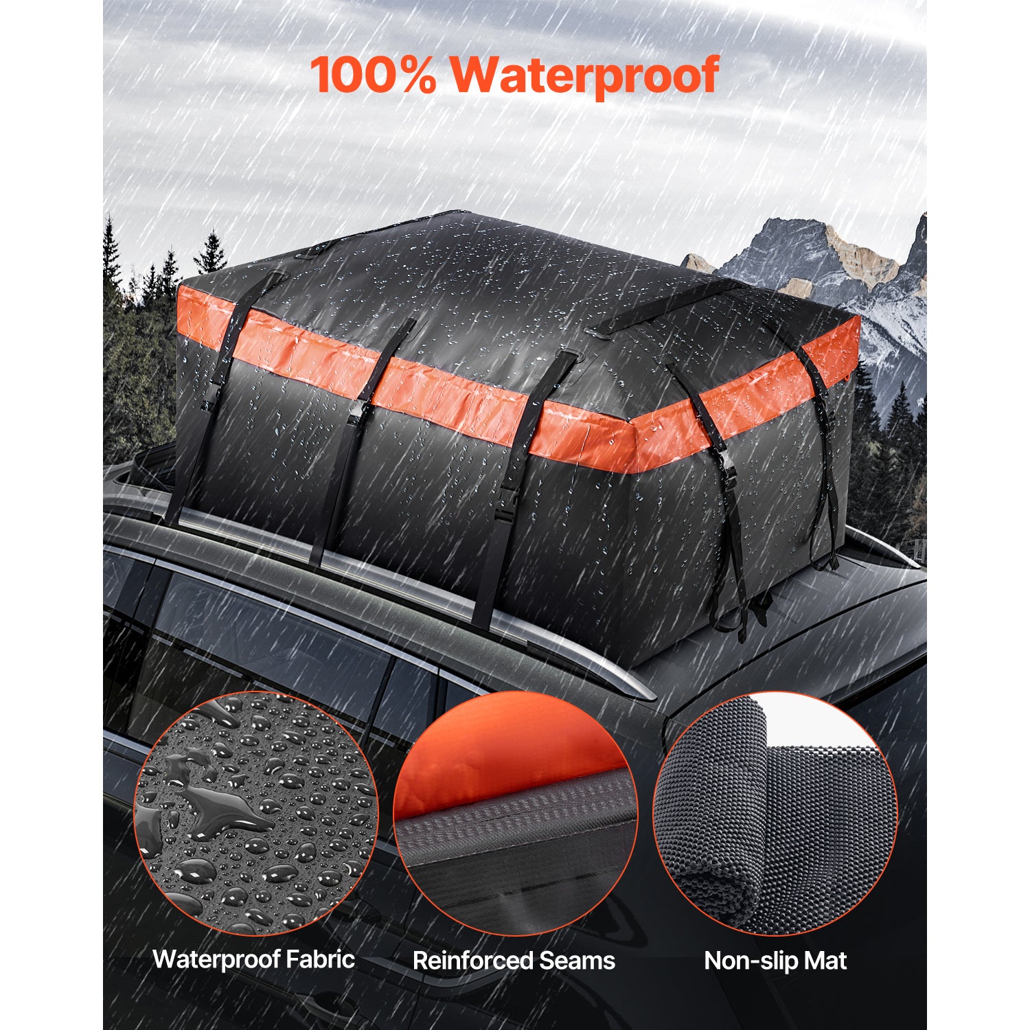 Car Rooftop Cargo Carrier Bag, 23 Cubic Feet Roof Cargo Carrier, Heavy Duty 840D PVC 100% Waterproof Car Roof Luggage Bag for All Vehicle with/without Rack- with Lock, Anti-Slip Mat, 6 Door Hook image 5