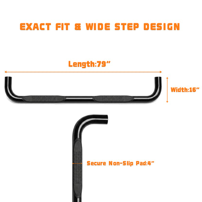 Carbon Steel Black Powder 3 Inch Running Boards Side Steps 2PCS Fit For Chevy Silverado & GMC Sierra 1500,1500LD/2500 HD/3500 HD(Extended Cab/Double Cab) image 4
