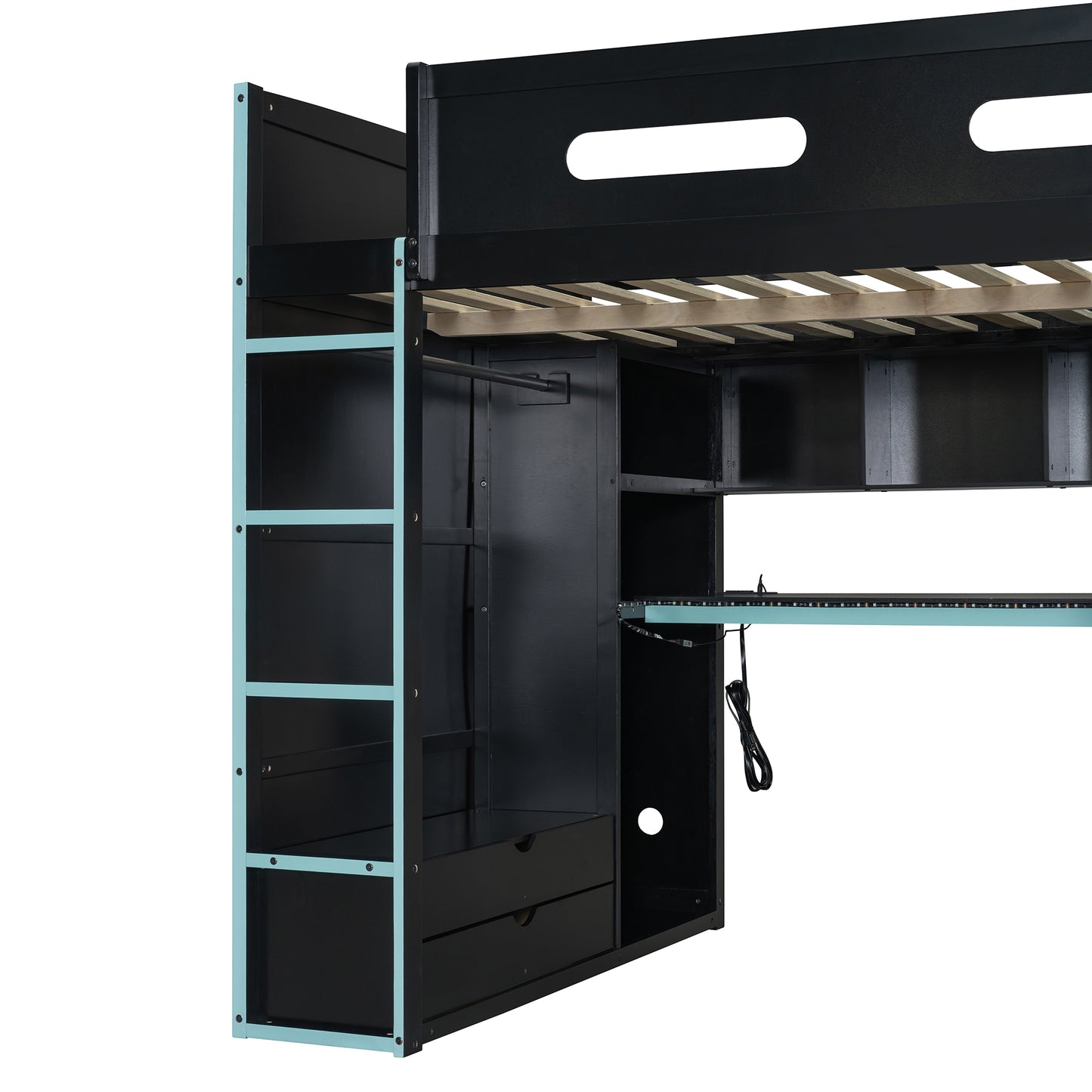 Full Size Wood Loft Bed with Desk,Wardrobe,Ample Storage Space,and RGB Light, Cloud Blue(OLD SKU:LT000261AAC) image 10
