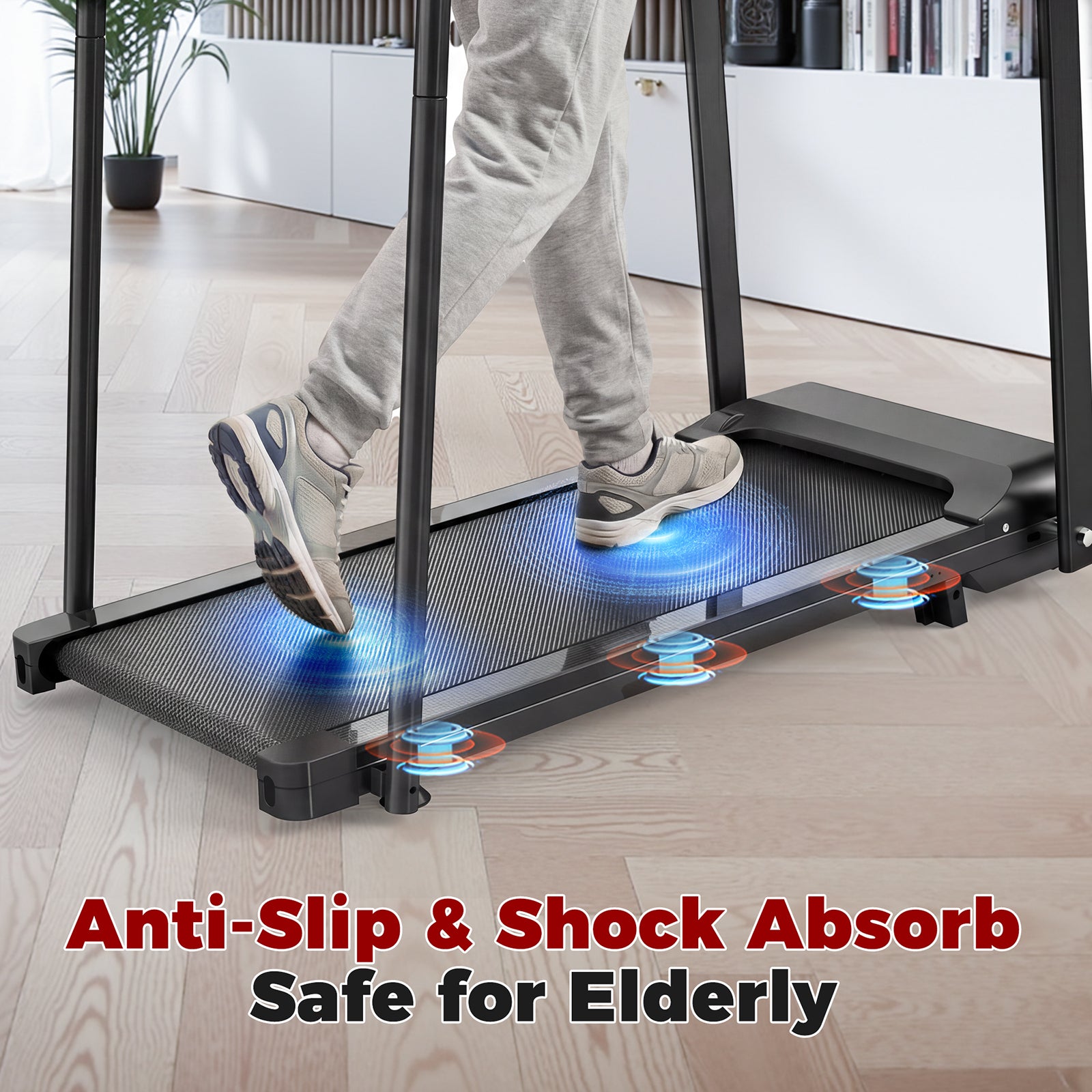 Walking Pad Treadmill for Senior, Foldable Exercise Treadmill with Stable and Safe Structural Design, Large LED Display for Elderly, Long Handrail for Balance, 300 Lbs Capacity image 7