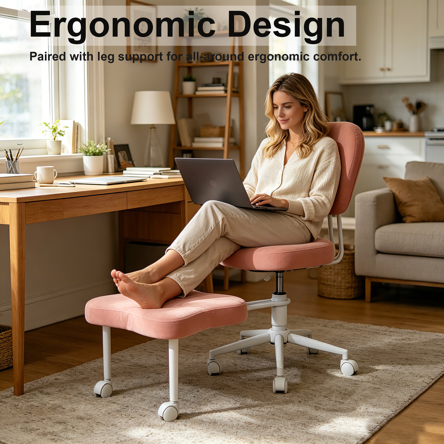 Meditation chair, an ergonomic cross-legged seating chair with lumbar support and a height-adjustable seat cushion, ideal for people engaged in high-intensity office work. PINK image 3