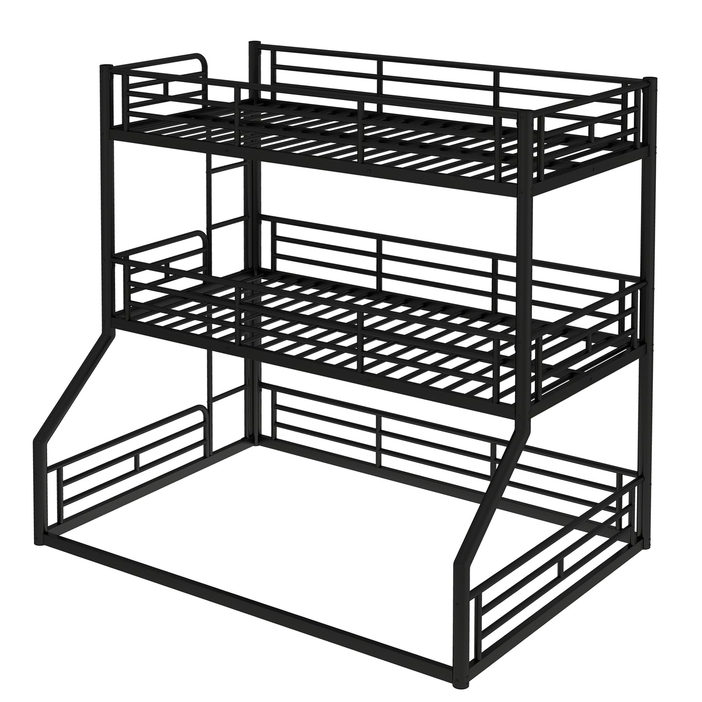Twin over Twin over Full Bunk Bed, Metal Triple Bunk Bed with Safety Guardrails, Heavy-duty Bunk Bed with Noise-reduced Design, Black image 10