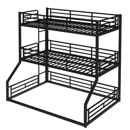 Twin over Twin over Full Bunk Bed, Metal Triple Bunk Bed with Safety Guardrails, Heavy-duty Bunk Bed with Noise-reduced Design, Black image 10