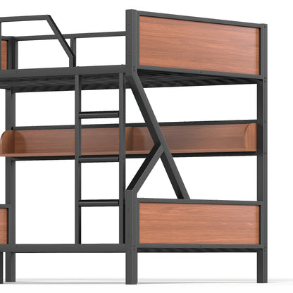 Full over Full Bunk Bed, Metal Bunk Bed with Storage Shelves and Lights, Space-saving & Noise-free Design, Black image 8