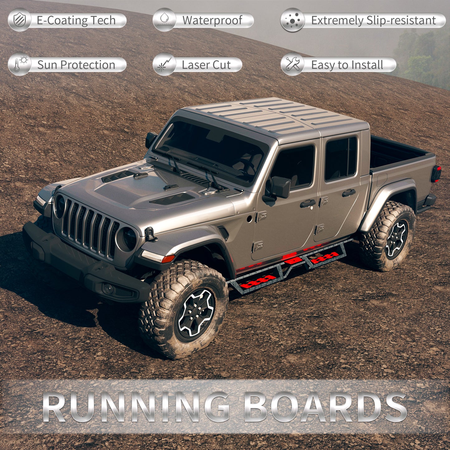 Two-Color 6 Running Boards For 2020-2026 Jeep Gladiator JT 4 Door,Side Steps image 2