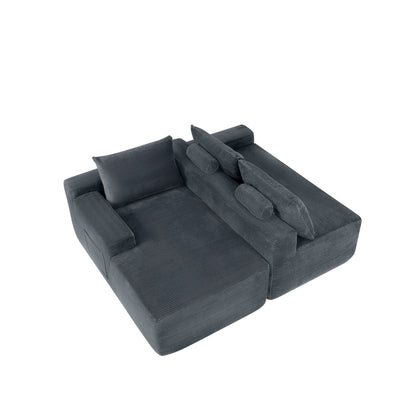 NEW2 96.9" Cloud Sectional Couch with U-Shaped Chaise,Modern Modular Sofa with Deep Seat, Upholstered Couches for Living Room Bedroom,No Assembly Required,(Plush Corduroy Fabric),Grey-Left image 4