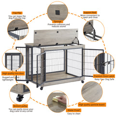 Furniture Style Dog Crate Side Table on Wheels - Grey - Dekuch