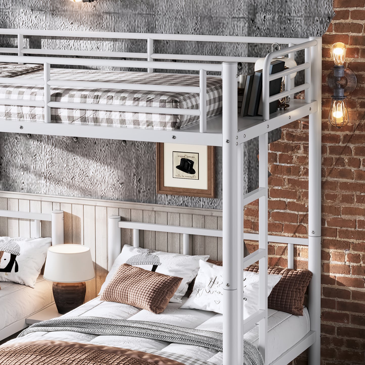 Twin over Twin & Twin Bunk Beds for 3, Twin XL over Twin & Twin Bunk Bed Metal Triple Bunk Bed, White image 7