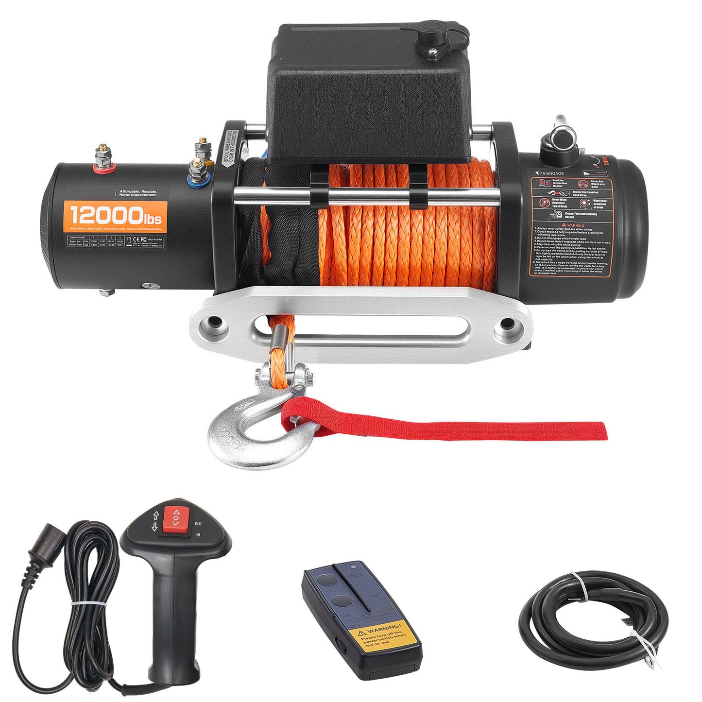 Electric Winch, 12000 lbs Load Capacity, 12V DC Truck Winch with Φ0.36 in x 75.5 ft Synthetic Rope, Wireless & Wired Remote Control, IP55 Waterproof for Towing Off-Road SUV Jeep Trailer Boat image 1