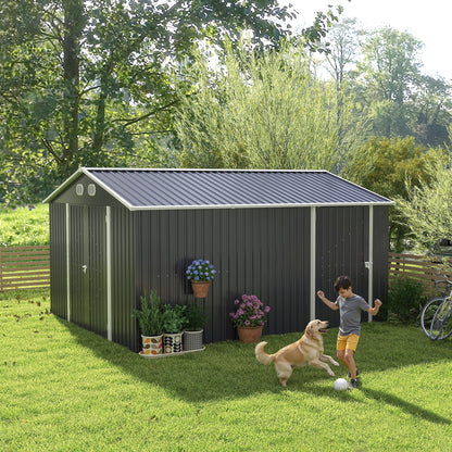 10x12 FT Outdoor Metal Storage Shed, Large Storage Sheds with Sturdy Frame Structure, Metal Garden Tool Shed with Lockable Door for Garden,Gift a foldable flower pot stand, Backyard, Drak gray image 11