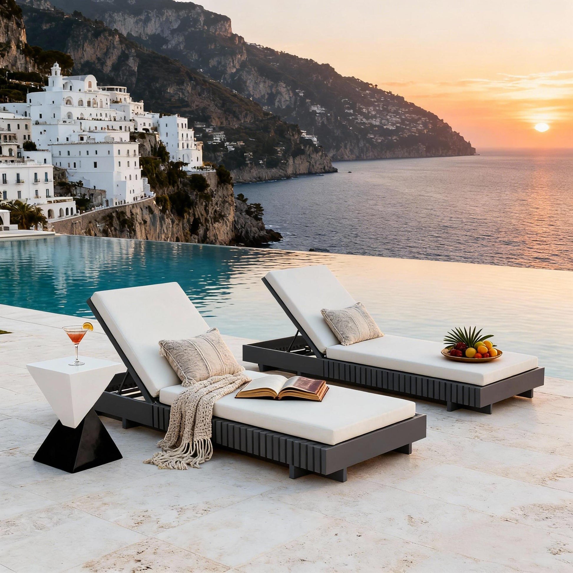 Dark Gray Acacia Solid Wood Outdoor Chaise Lounge with Cream Water-Repellent Cushion, 400lbs Capacity, Modern Patio Sun Lounger for Garden, Poolside image 5