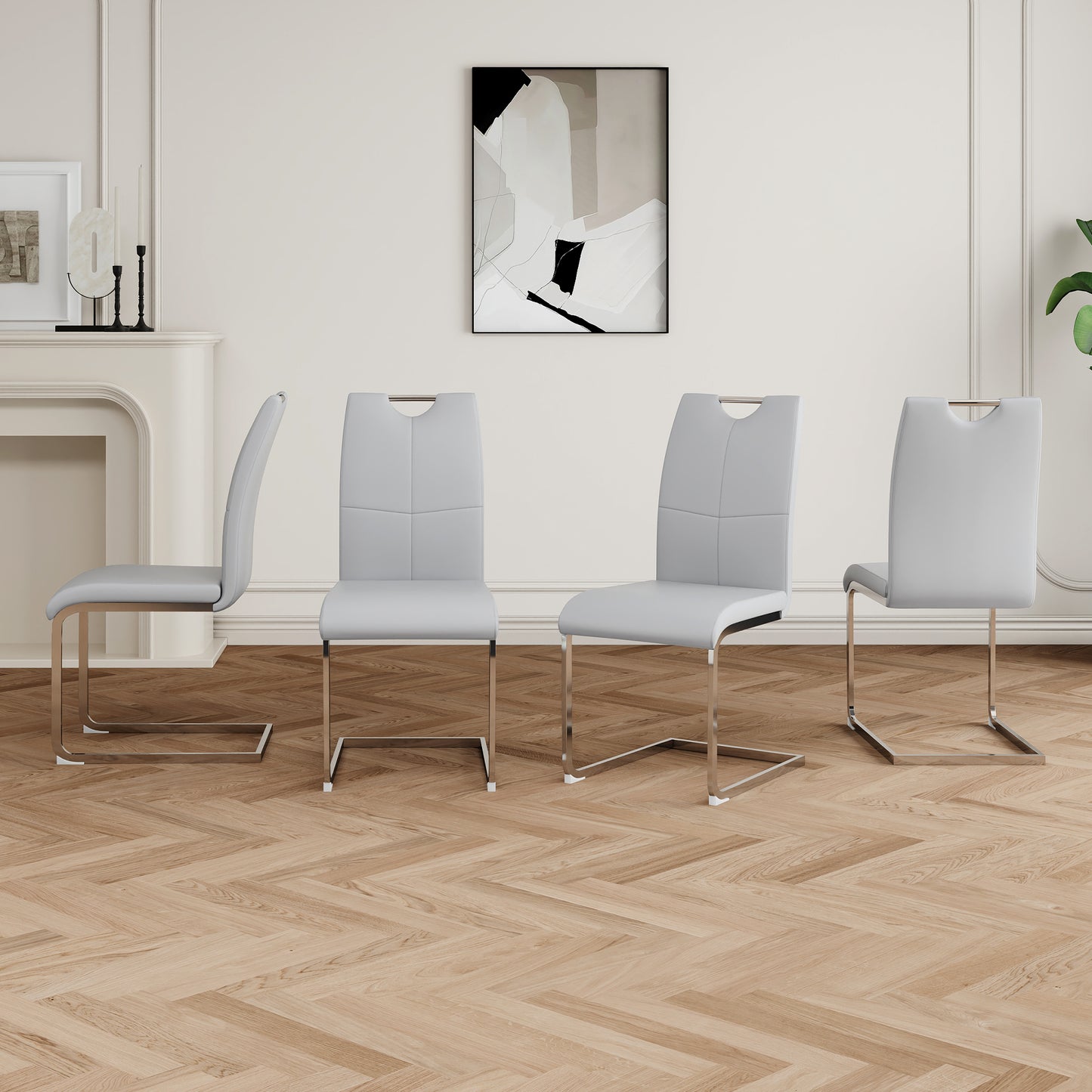 Modern Dining Chairs with Faux Leather Padded Seat Dining Living Room Chairs Upholstered Chair with Chrome Metal Legs Design for Kitchen, Living, Bedroom, Dining Room Side Chairs Set of 4 image 2