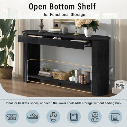 U_Style 59.8'' Modern Oak Veneer Console Table with 3 Drawers,Farmhouse Entryway Table with Shelf,Wood Sofa Table with Semi-Circular Design, Suitable for Living Room,Hallway,Entryway, Foyer, Corridor image 5