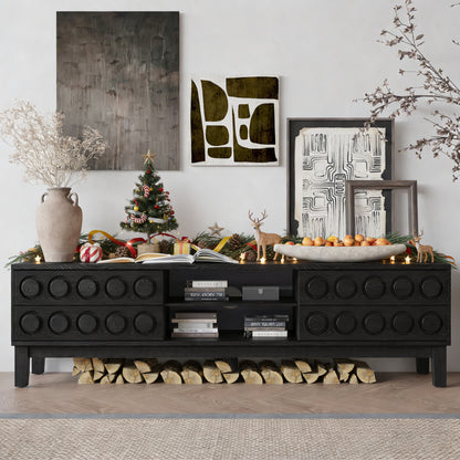 Modern Mid-Century Media Console with 4 Drawers and Cable Management, TV Console Table for TVs up to 75",Entertainment Center for Living Room and Office(Black) image 1