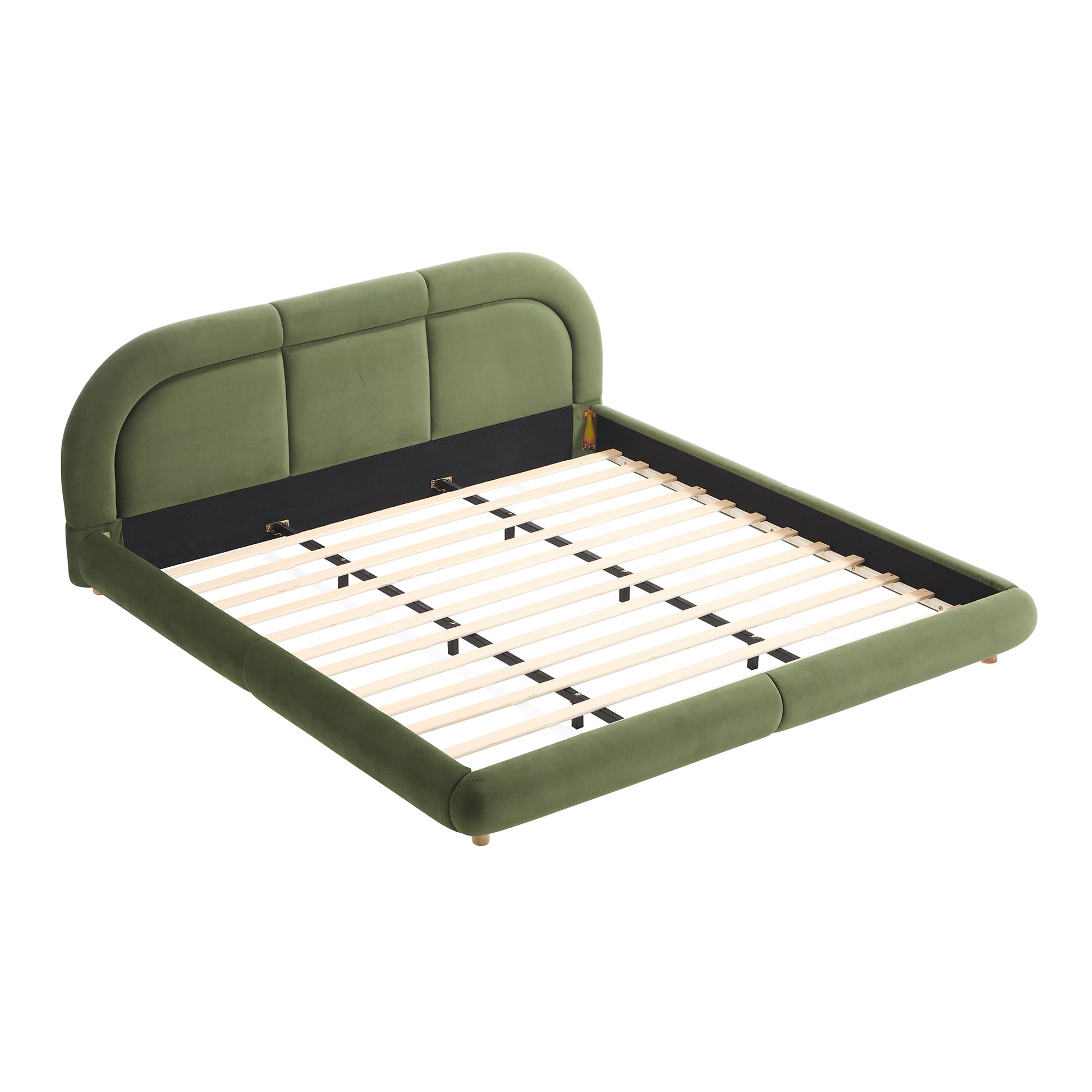 King Size,Modern Curved Upholstered Low Profile Platform Bed with Rounded Headboard(Velvet,Green) image 11