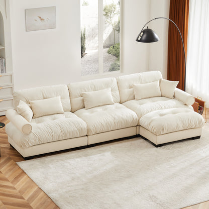 Super Comfort Oversized Modular Velvet Sectional Sofa Couch with Movable Ottoman,Corner Sectional with Bolstered Armrests, Deep Seat Cloud Couch, Convertible L Shaped Couch for Living Room Cream image 1