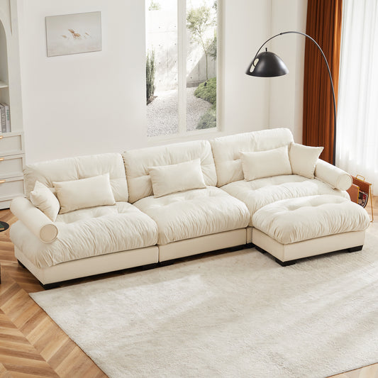 Super Comfort Oversized Modular Velvet Sectional Sofa Couch with Movable Ottoman,Corner Sectional with Bolstered Armrests, Deep Seat Cloud Couch, Convertible L Shaped Couch for Living Room Cream image 1