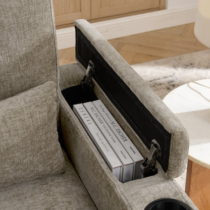 Single sofa recliner with manually adjustable backrest, USB charging port on the armrest side, phone stand included, hidden armrest storage, and a matching storage ottoman-Brown image 11