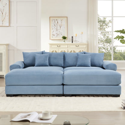 82.6" Oversized Cloud Modular Sectional Couch, Soft Corduroy Fabric With An Ottoman,Deep Seat Wide Armrests, Ergonomic Design Easy Assembly,Soft Corduroy,For Living Rooms Lounges,Blue image 3