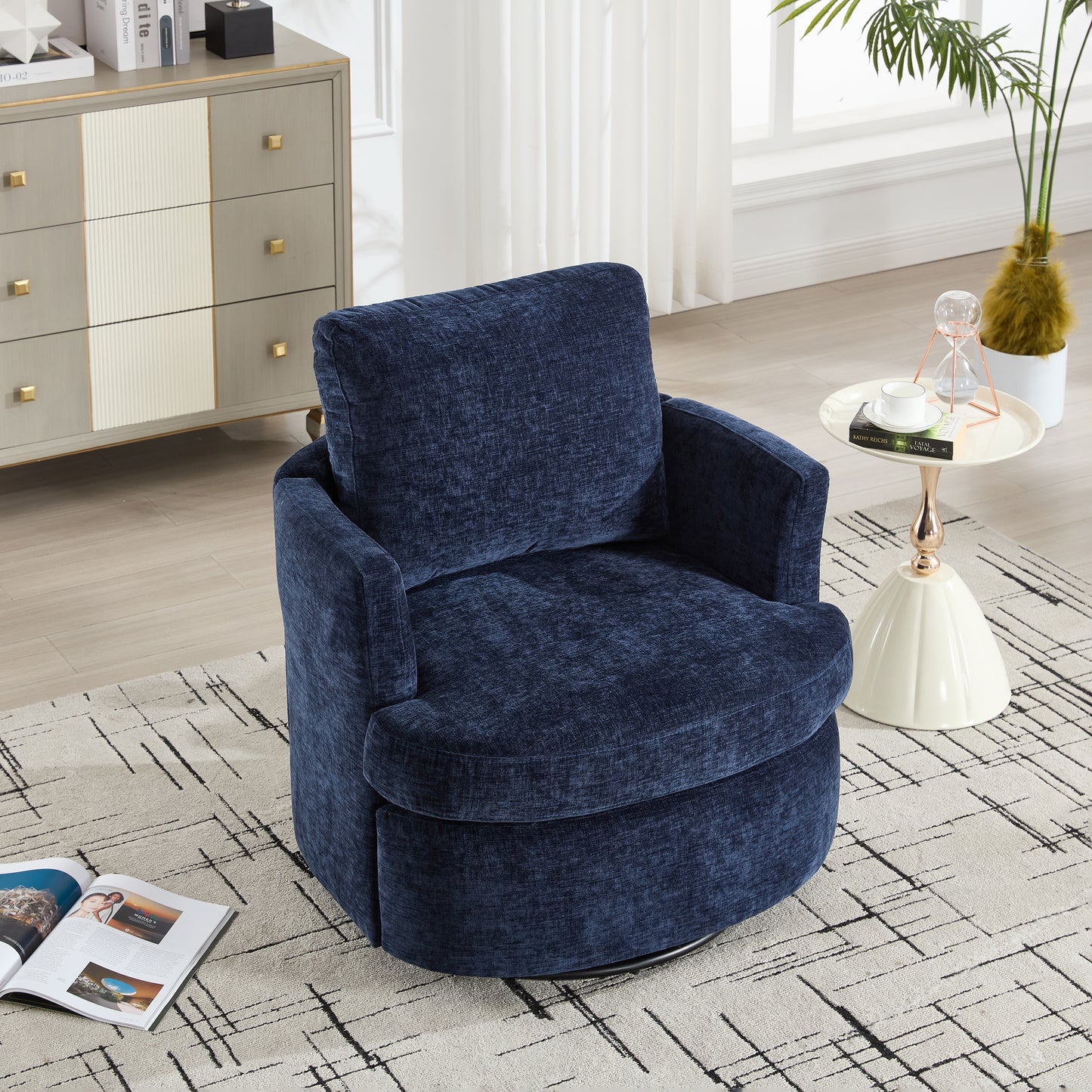 Vanity Chair,Swivel Accent Chair, 360 Degree Round Swivel Barrel Chair, Upholstered Comfy Swivel Chairs for Living Room,Accent Chairs for Bedroom, Reading Room,Powder Room,(Velvet, Blue) image 4
