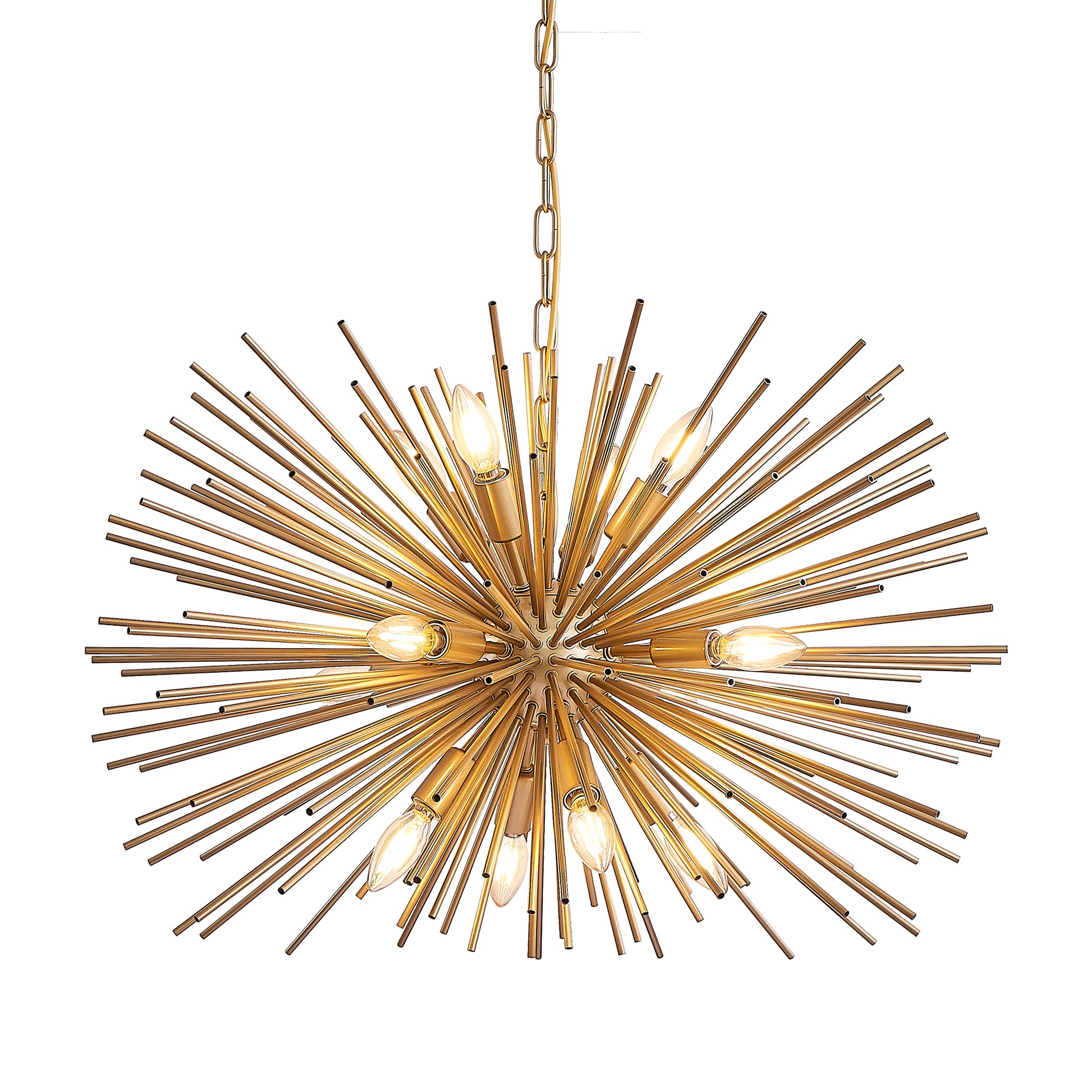 29" Mid-Century Modern 12-Light Starburst Chandelier – Gold Sputnik Pendant Light Fixture for Living Room, Dining Room, or Foyer (Bulb Not Included) image 12