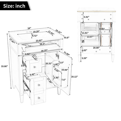24'' Bathroom Vanity with Top Sink, Modern Bathroom Storage Cabinet with 2 Drawers and a Tip-out Drawer, Single Sink Bathroom Vanity image 8