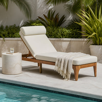 TOPMAX Acacia Wood Chaise Lounge, Outdoor Sun Lounge Chair, Patio Recliner with Adjustable Backrest and Head Pillow for Poolside, Backyard, Garden, Indoor&Outdoor, Beige image 3