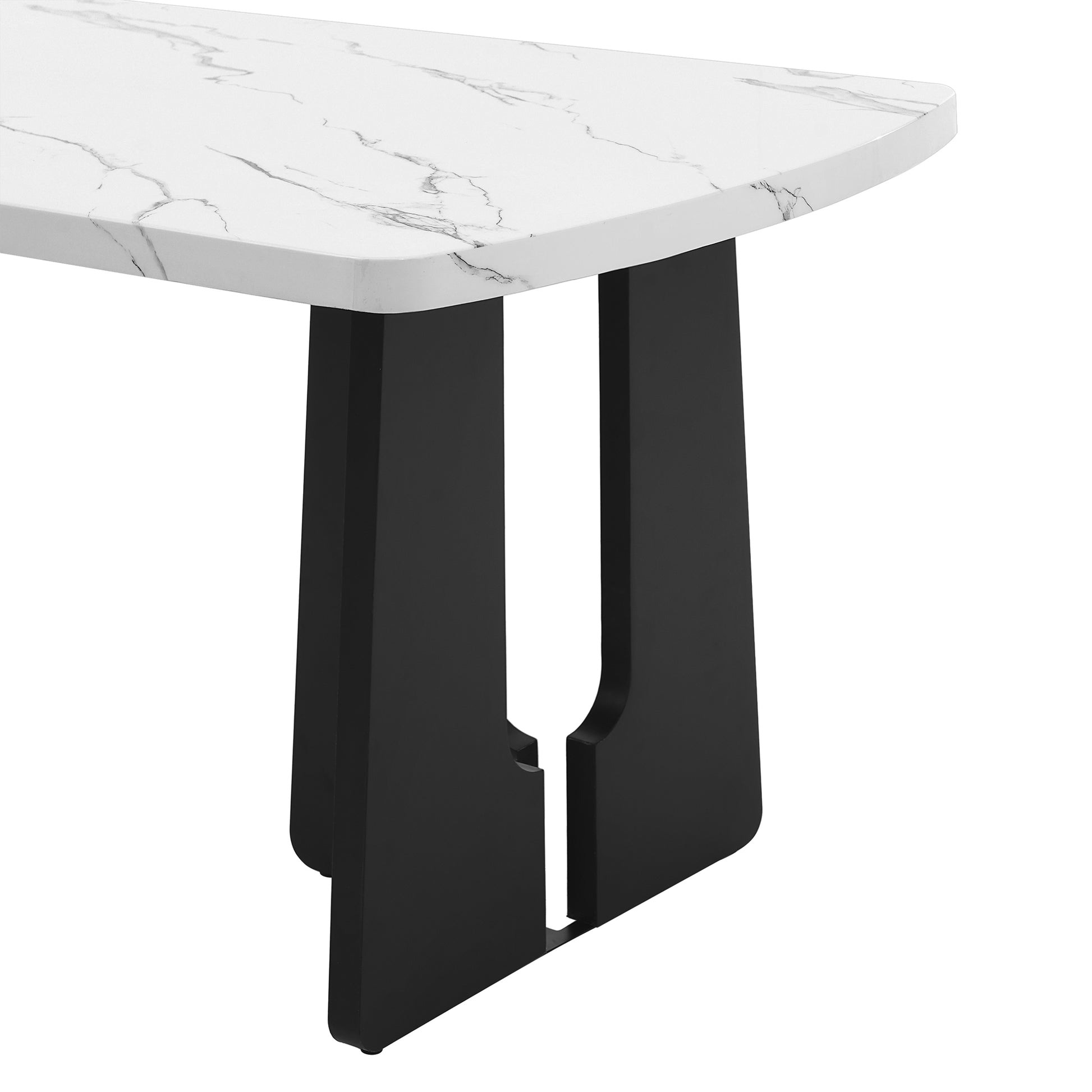 63" Modern Faux Marble Dining Table - Black/White Marble Top with Sturdy Geometric Legs, Stylish Kitchen & Dining Room Table for Home, Apartment, Office, Easy to Assemble, White+Black image 11