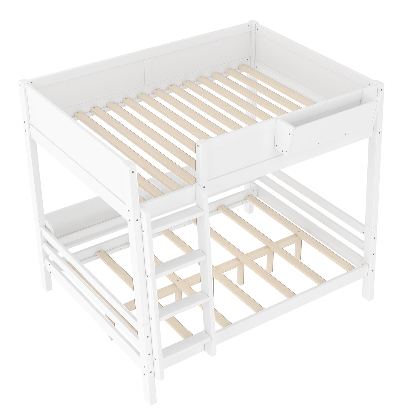 Full Bunk Bed With Storage Shelf and Bookshelf,Wood Bunk Bed with Ladder and Guardrails,Detachable Design,White image 8