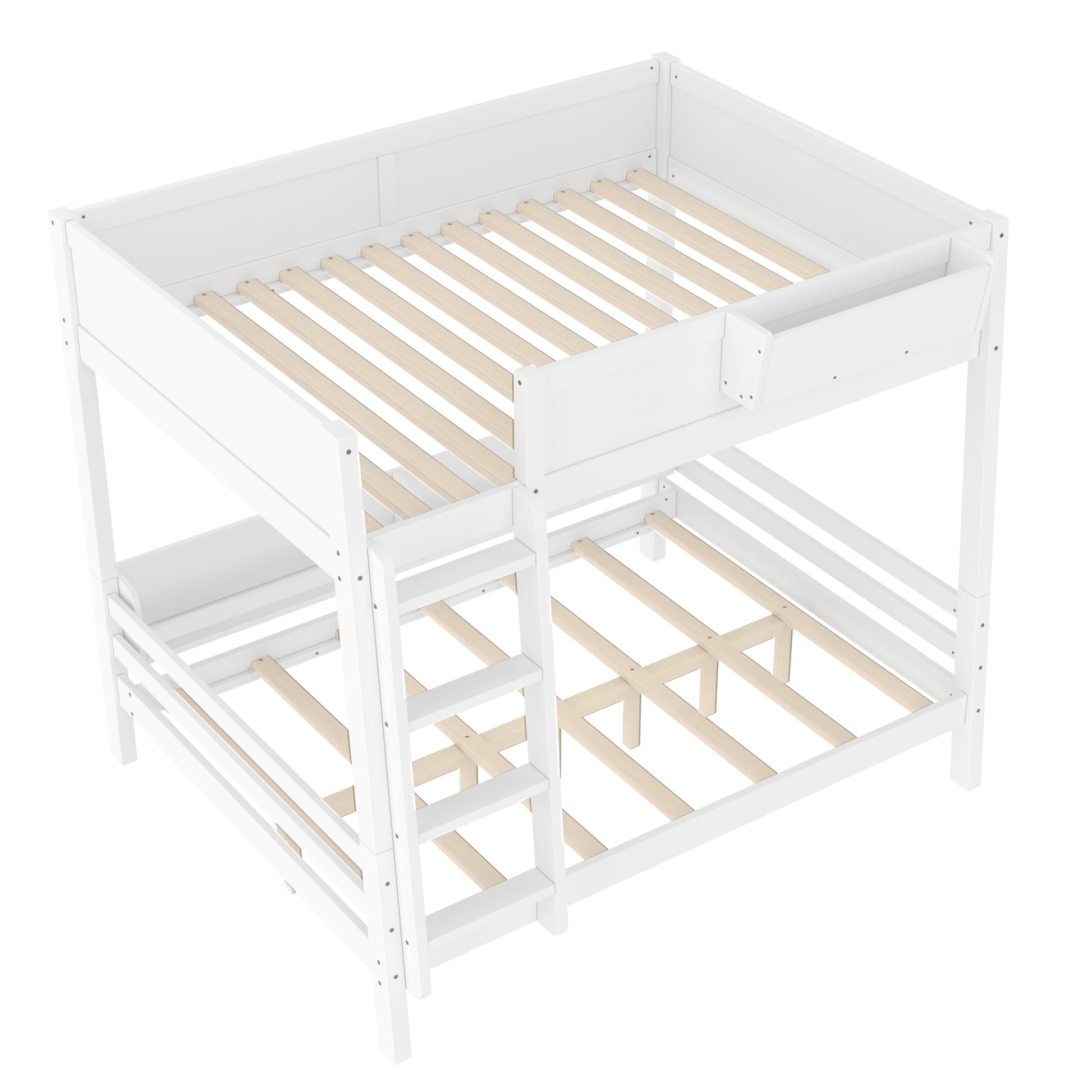 Full Bunk Bed With Storage Shelf and Bookshelf,Wood Bunk Bed with Ladder and Guardrails,Detachable Design,White image 8