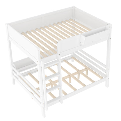 Full Bunk Bed With Storage Shelf and Bookshelf,Wood Bunk Bed with Ladder and Guardrails,Detachable Design,White image 8