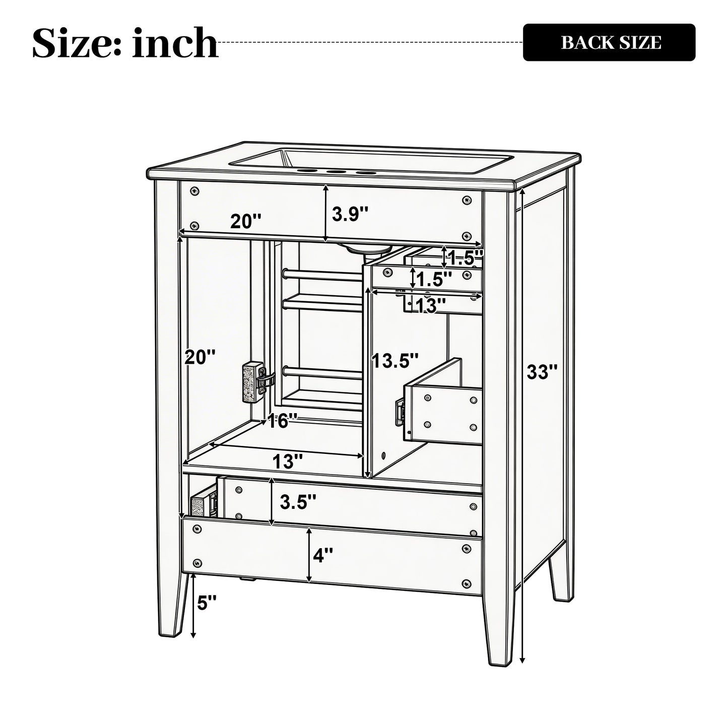 [Video] 24" Modern Blue Gray Bathroom Vanity with Ceramic Sink, Solid Wood Legs, Soft-Close Drawers & Door, Storage Rack, Painted Surface Finish image 4